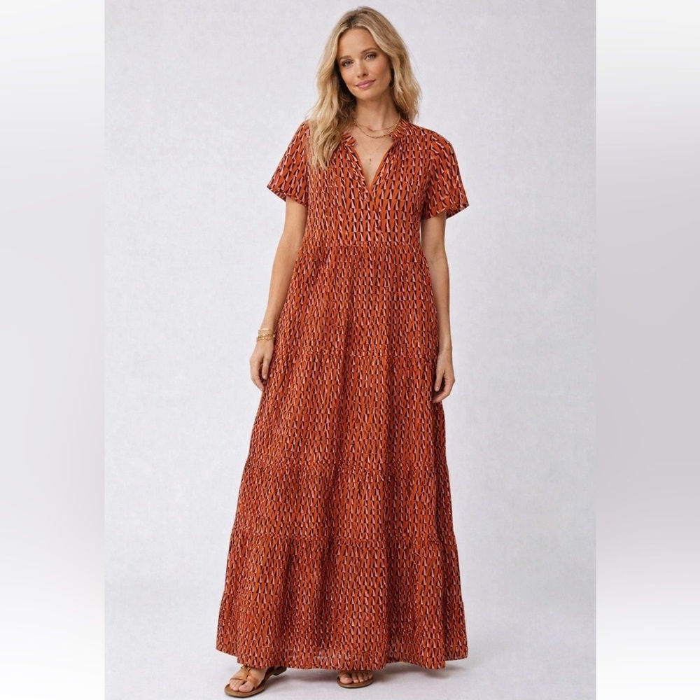 Trovata Birds Of Paradise Maxi Dress women's Size XS 100% Cotton Geometric Print